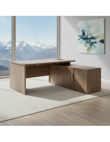 Bureau de direction Quando en chêne gris avec retour et caisson de rangement