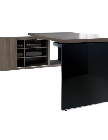 Bureau de direction Mito coloris robinier avec retour ouvert et piètement noir laqué
