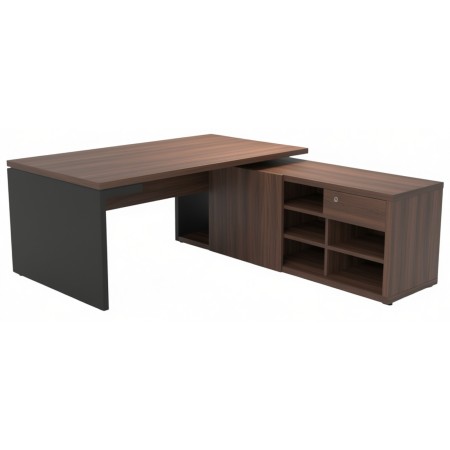 Bureau Mito en coloris robinier avec crédence de rangement ouverte et tiroir intégré