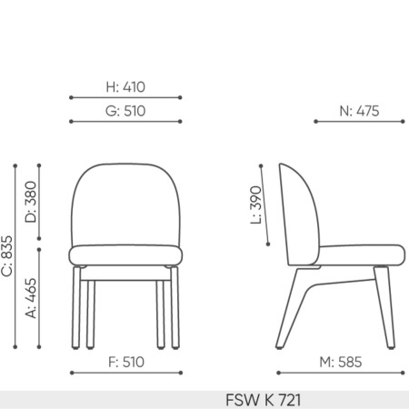 Vue technique avec cotes de la chaise Flos FSW K 721