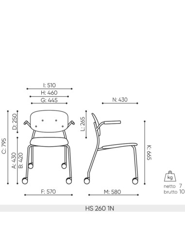 Schéma technique Hens HS 260 1N avec dimensions