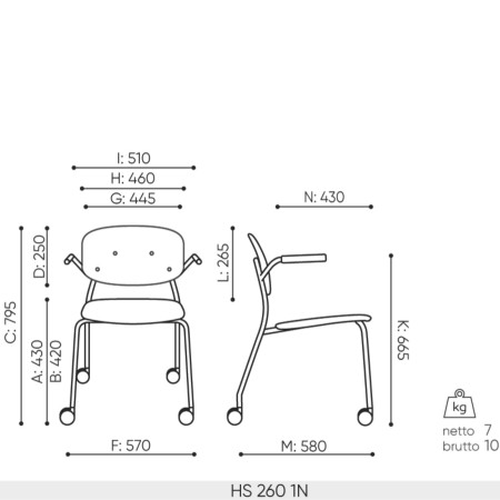 Schéma technique Hens HS 260 1N avec dimensions