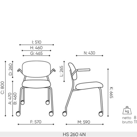Schéma technique Hens HS 260 4N avec dimensions
