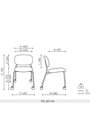Dimensions chaise capitonnée Hens 261