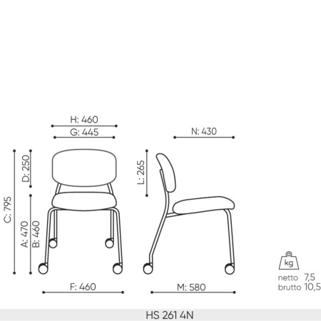 Dimensions chaise capitonnée Hens 261
