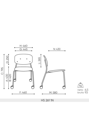 Dimensions de la chaise Hens en placage bois 261