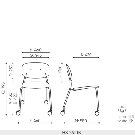 Dimensions de la chaise Hens en placage bois 261
