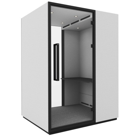 Cabine Quadra avec structure épurée et finition acoustique grise. - Quadra