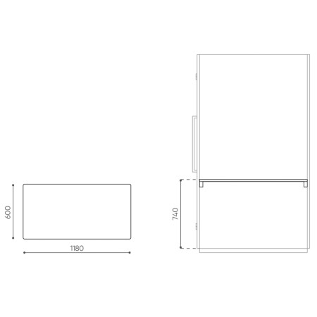 Dimensions latérales de la cabine acoustique Quadra. - Quadra