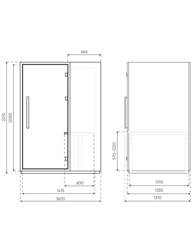 Dimensions latérales de la cabine Quadra. - Quadra
