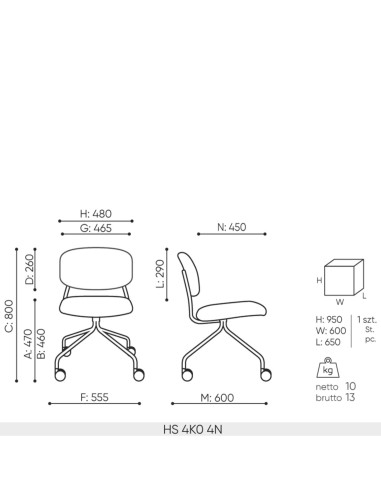 dimensions de la chaise Hens HS 4K0 modèle 4N