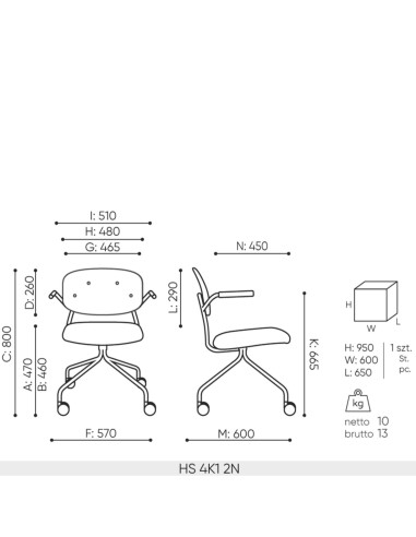 dimensions Hens HS 4K1 version 2N– plan de côté et de face
