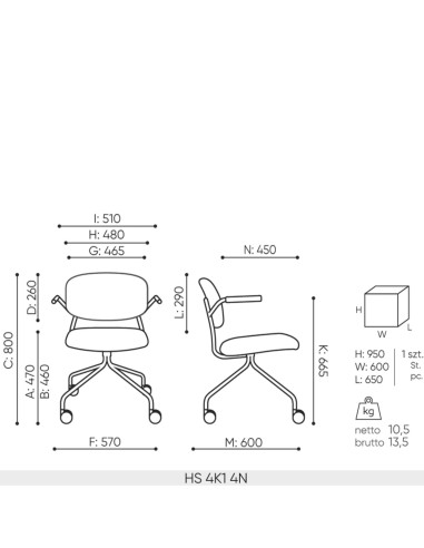 dimensions Hens HS 4K1 version 4N – plan de côté et de face