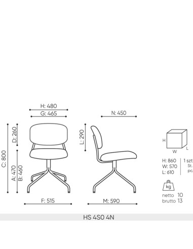 dimensions de la chaise Hens HS 4S0 4N
