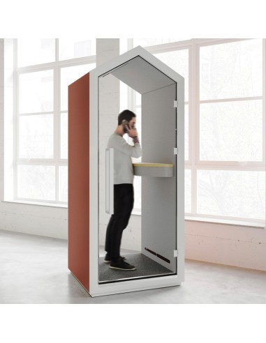 Cabine Treehouse ouverte avec cadre noir et parois grises. - Treehouse