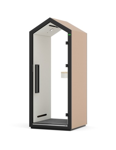 Cabine acoustique Treehouse avec finition beige et cadre noir. - Treehouse