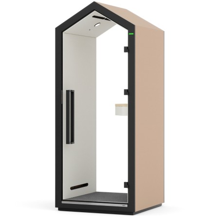 Cabine acoustique Treehouse avec finition beige et cadre noir. - Treehouse