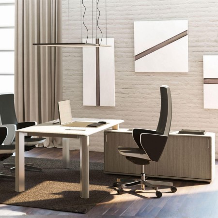 Bureau de direction Ilio en finition blanche avec module de rangement assorti