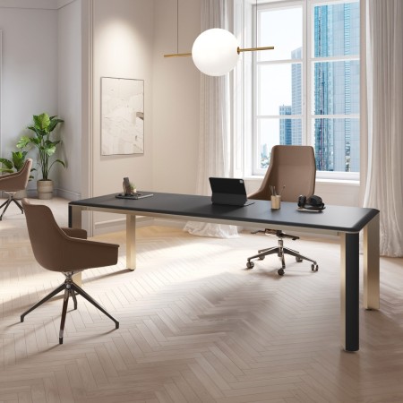 Bureau de direction Ilio 200x100 cm avec plateau noir et piètement métallique