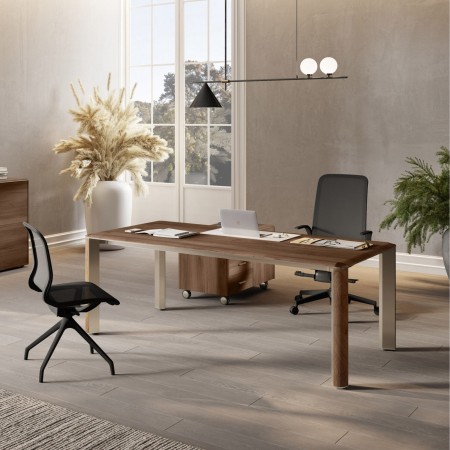 Bureau de direction Iulio 218 cm en coloris noix de Bali avec caisson mobile