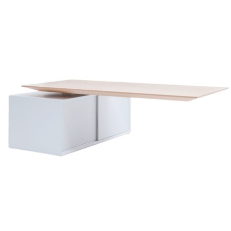 Bureau de direction assis-debout Gravity avec plateau bois clair et base monobloc