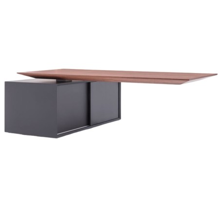 Bureau de direction assis-debout Gravity avec plateau noyer et base monobloc anthracite