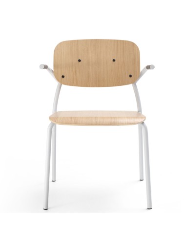 Chaise de conférence empilable Hens HS 220 en bois naturel et métal. de face