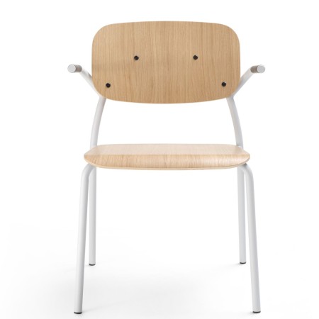 Chaise de conférence empilable Hens HS 220 en bois naturel et métal. de face