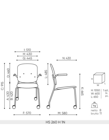 Dimensions chaise HS 260 haute