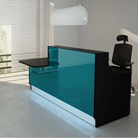 Meuble de réception bleu turquoise et noir avec led intégrée