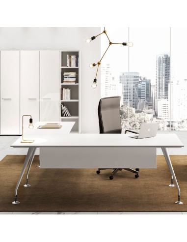 Bureau d’angle Enosi blanc haut de gamme au design italien avec plateau retour
