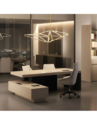 Bureau de direction Jera en finitions gris orme et noir avec rangement intégré dans un espace exécutif moderne