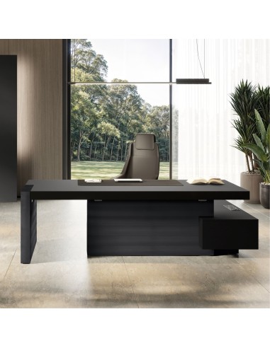 Bureau de direction Jera entièrement noir avec retour intégré dans un espace exécutif moderne