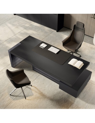 Bureau de direction design Jera noir avec petit meuble latéral proposé en option dans un espace exécutif moderne