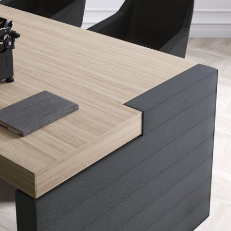 Pied du bureau de direction Jera en finition gris ardoise avec plateau gris orme