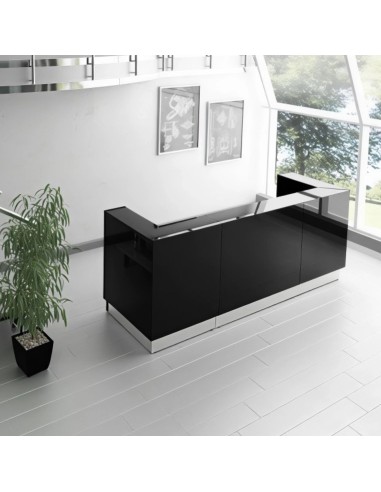Meuble de réception noir dans espace de coworking