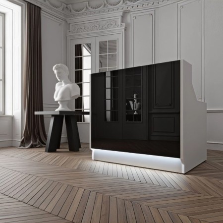 Meuble de réception noir led intégéré dans musée d'art