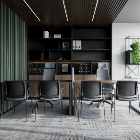 FD 220 alignées en rangée dans une salle de réunion - noir et moderne