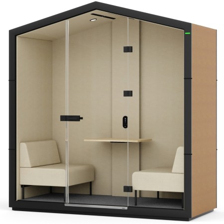 Cabine acoustique Treehouse en finition bois clair avec parois intérieures beiges. - Treehouse