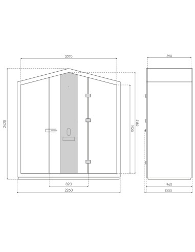Plan technique de la cabine Treehouse montrant les proportions et hauteurs. - Treehouse