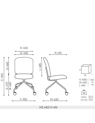 Dimensions Hens HS 4K0 H siège de conférence
