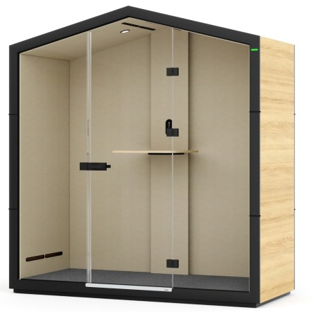 Cabine Treehouse en configuration assise haute avec tabouret et tablette murale. - Treehouse