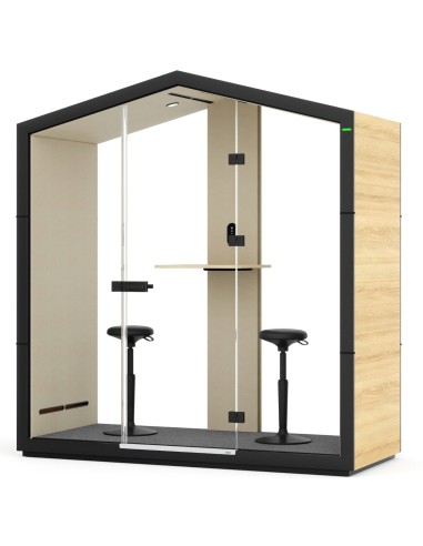Cabine Treehouse deux places en version tabouret avec tablette et structure bois clair. - Treehouse