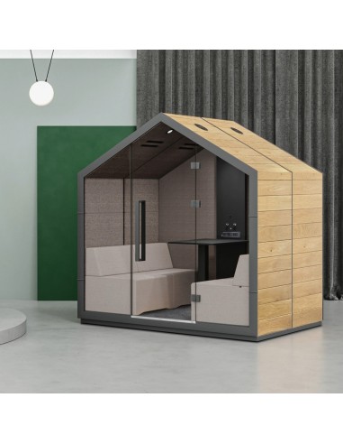 Cabine Treehouse compacte en bois naturel dans un open-space contemporain. - Treehouse
