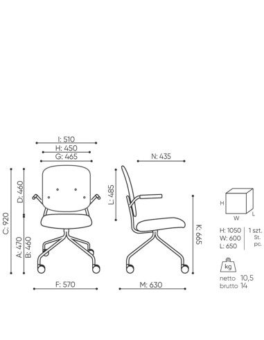 Dimensions Chaise de réunion Hens HS 4K1 H – dossier haut, piétement mobile et confort premium