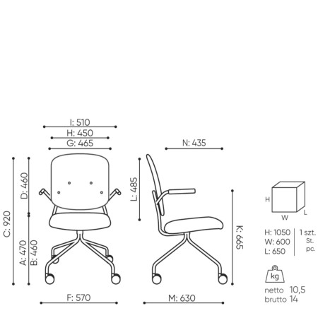 Dimensions Chaise de réunion Hens HS 4K1 H – dossier haut, piétement mobile et confort premium