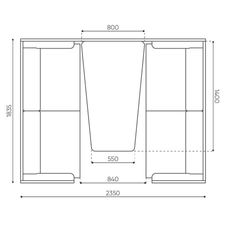 Dimensions du module Fora avec représentation du poste de travail intégré. - Fora