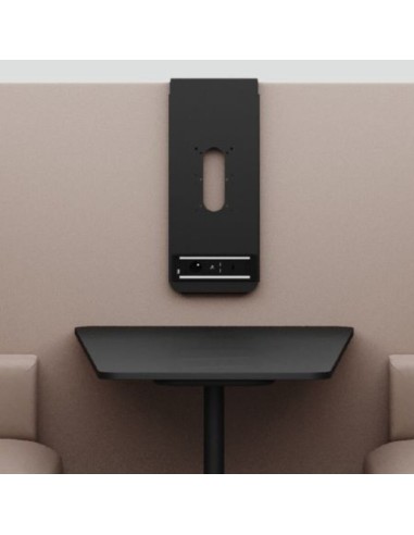 Gros plan sur la table intégrée et le panneau frontal du module Fora, finition noire. - Fora