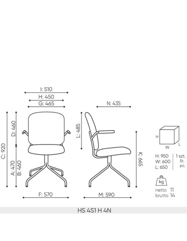 Dimensions Hens HS 4S1 H