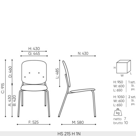 dimensions de la chaise Hens 215 haute